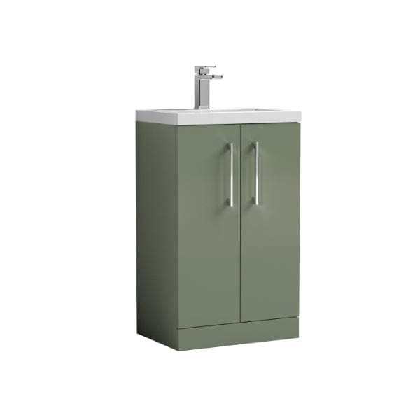 Nuie Floor Standing Vanity Units,Modern Vanity Units,Basins With Floor Standing Vanity Units, Nuie Satin Green Nuie Arno Compact 2 Door Floorstanding Vanity Unit With Polymarble Basin 600mm Wide