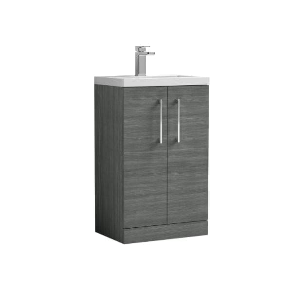 Nuie Floor Standing Vanity Units,Modern Vanity Units,Basins With Floor Standing Vanity Units, Nuie Anthracite Nuie Arno Compact 2 Door Floorstanding Vanity Unit With Polymarble Basin 600mm Wide