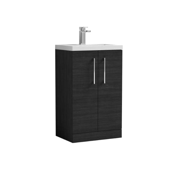 Nuie Floor Standing Vanity Units,Modern Vanity Units,Basins With Floor Standing Vanity Units, Nuie Charcoal Black Nuie Arno Compact 2 Door Floorstanding Vanity Unit With Polymarble Basin 600mm Wide