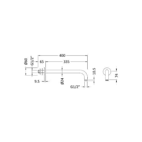 Nuie Shower Arms Nuie Arvan 335mm Long Round Wall Mounted Shower Arm