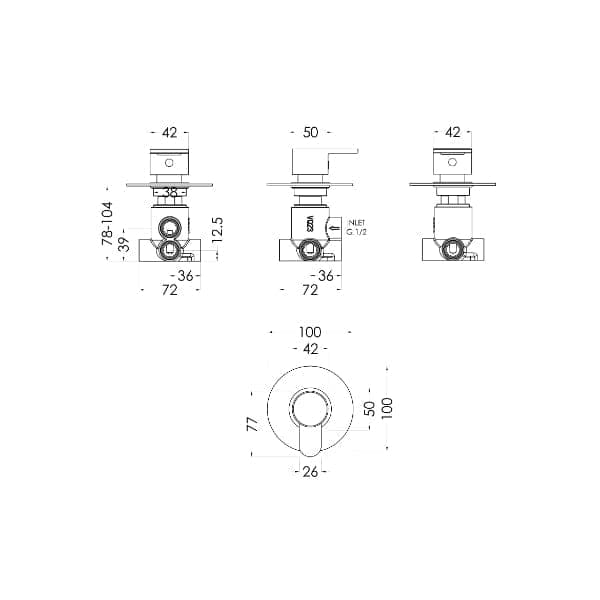 Nuie Manual Shower Valves Nuie Arvan Concealed Diverter Valve - Chrome