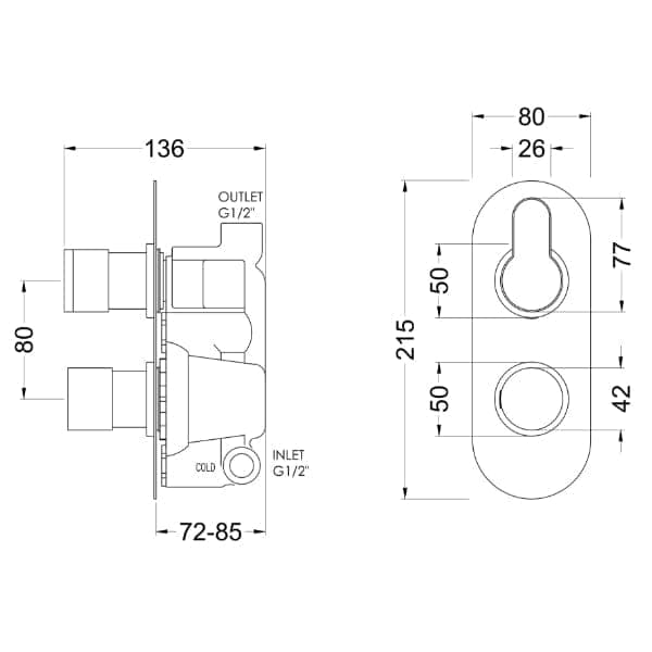 Nuie Concealed Shower Valves,Thermostatic Shower Valves Nuie Arvan Dual Handle Thermostatic Concealed Shower Valve