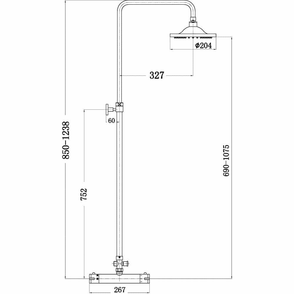 Nuie Bar Shower Valves Nuie Arvan Round Thermostatic Bar Shower Valve With Kit And Fixed Head