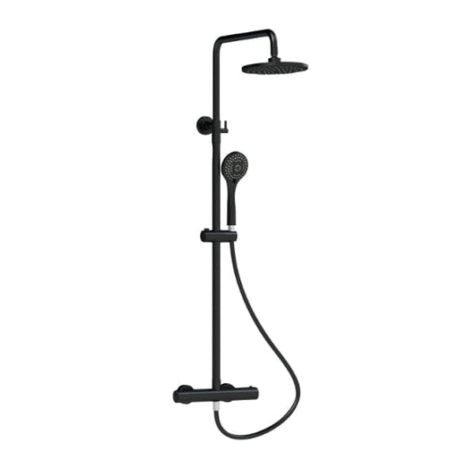 Nuie Bar Shower Valves Matt Black Nuie Arvan Round Thermostatic Bar Shower Valve With Kit And Fixed Head