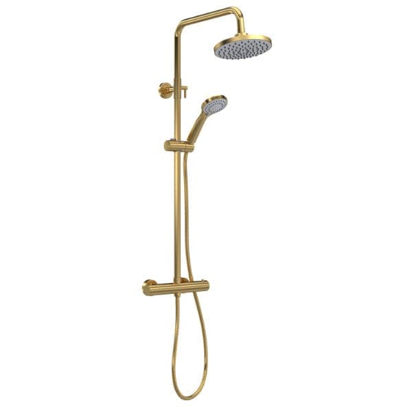 Nuie Bar Shower Valves Brushed Brass Nuie Arvan Round Thermostatic Bar Shower Valve With Kit And Fixed Head