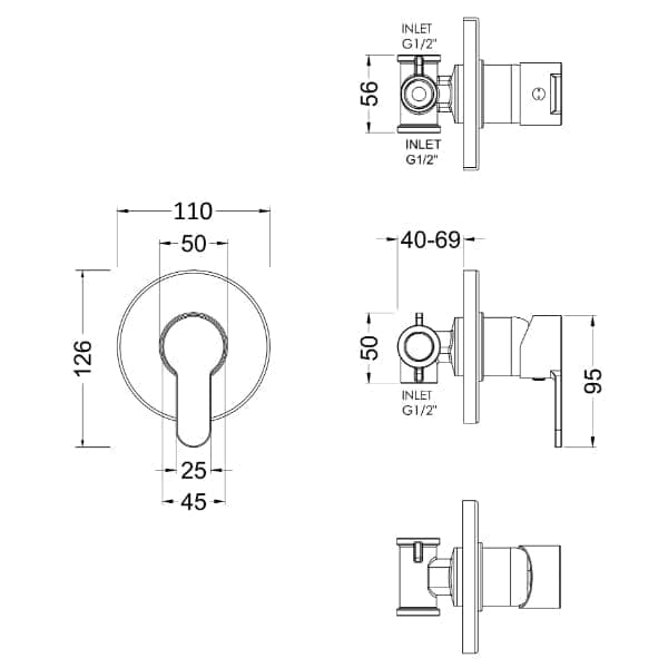 Nuie Manual Shower Valves Nuie Arvan Single Handle Manual Concealed Shower Valve - Chrome