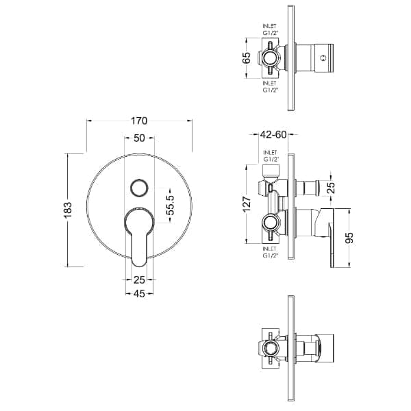 Nuie Manual Shower Valves Nuie Arvan Single Handle Manual Concealed Shower Valve With Diverter - Chrome