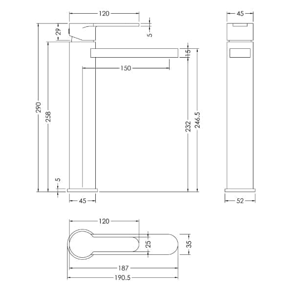 Nuie Tall Basin Mixer Taps,Modern Taps,Deck Mounted Taps Nuie Arvan Tall Mono Basin Mixer Tap