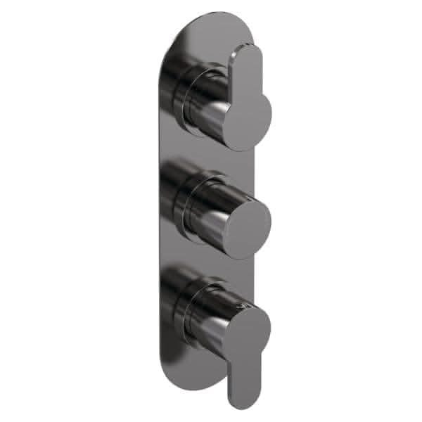 Nuie Concealed Shower Valves,Thermostatic Shower Valves Brushed Gun Metal Nuie Arvan Triple Handle Thermostatic Concealed Shower Valve