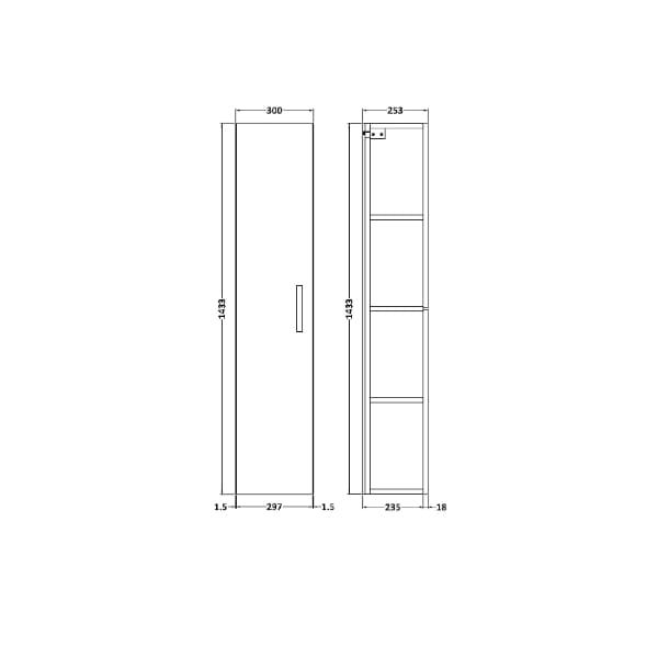 Nuie Tall Storage Units,Modern Storage Units Nuie Athena 1 Door Wall Hung Tall Storage Unit 300mm Wide