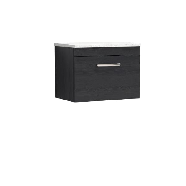 Nuie Wall Hung Vanity Units,Modern Vanity Units,Basins With Wall Hung Vanity Units,Nuie Charcoal Black / Sparkling White Worktop Nuie Athena 1 Drawer Wall Hung Vanity Unit 600mm Wide