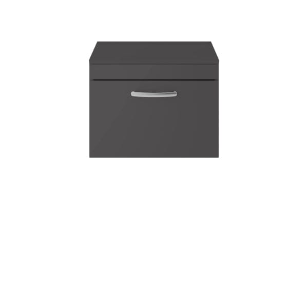 Nuie Wall Hung Vanity Units,Modern Vanity Units,Basins With Wall Hung Vanity Units,Nuie Gloss Grey / Sparkling White Worktop Nuie Athena 1 Drawer Wall Hung Vanity Unit 600mm Wide