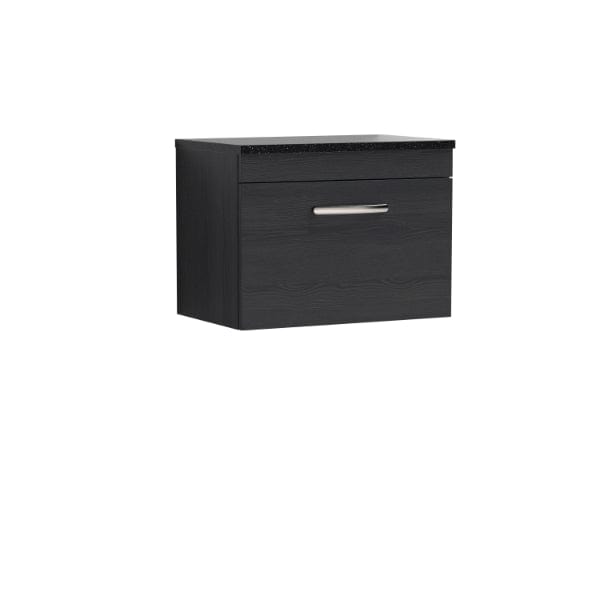 Nuie Wall Hung Vanity Units,Modern Vanity Units,Basins With Wall Hung Vanity Units,Nuie Charcoal Black / Sparkling Black Worktop Nuie Athena 1 Drawer Wall Hung Vanity Unit 600mm Wide