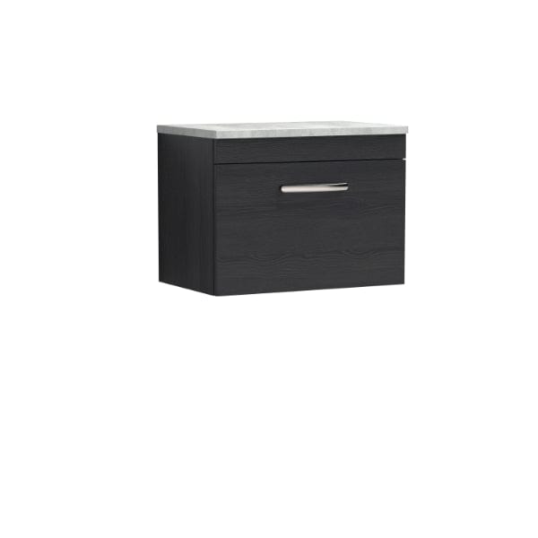Nuie Wall Hung Vanity Units,Modern Vanity Units,Basins With Wall Hung Vanity Units,Nuie Charcoal Black / Bellato Grey Worktop Nuie Athena 1 Drawer Wall Hung Vanity Unit 600mm Wide