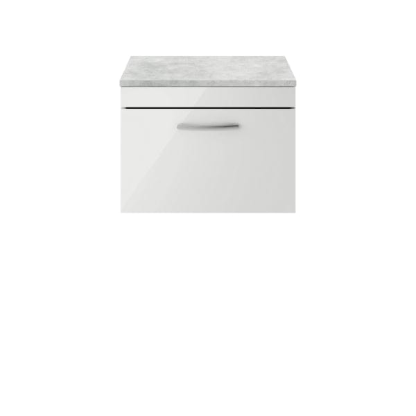 Nuie Wall Hung Vanity Units,Modern Vanity Units,Basins With Wall Hung Vanity Units,Nuie Gloss Grey Mist / Bellato Grey Worktop Nuie Athena 1 Drawer Wall Hung Vanity Unit 600mm Wide