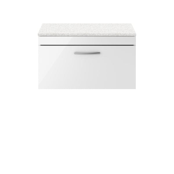 Nuie Wall Hung Vanity Units,Modern Vanity Units,Basins With Wall Hung Vanity Units,Nuie Gloss White / Sparkling White Worktop Nuie Athena 1 Drawer Wall Hung Vanity Unit 800mm Wide