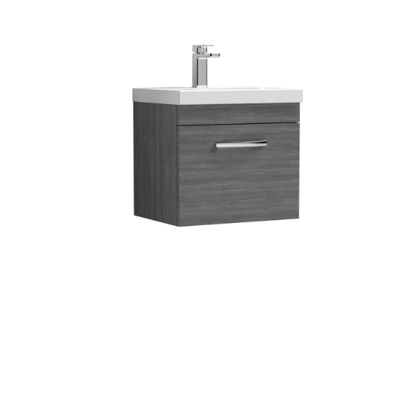 Nuie Wall Hung Vanity Units,Modern Vanity Units,Basins With Wall Hung Vanity Units,Nuie Anthracite Woodgrain Nuie Athena 1 Drawer Wall Hung Vanity Unit With Basin-1 500mm Wide