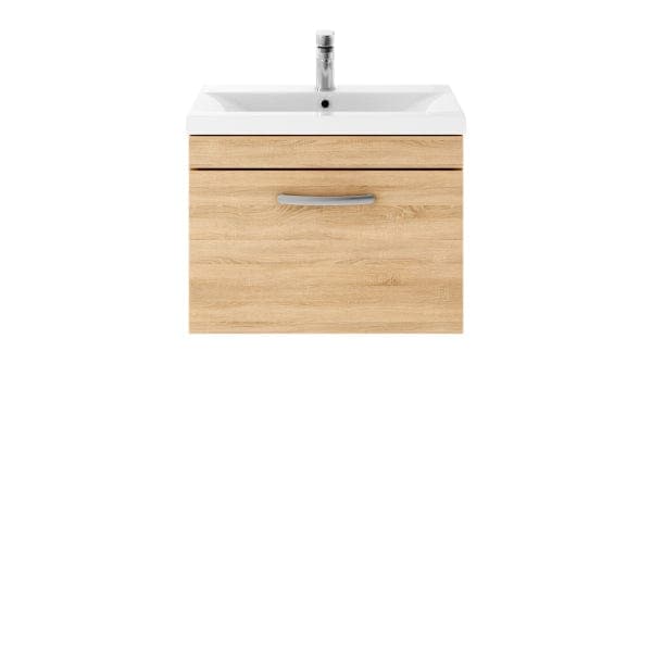 Nuie Wall Hung Vanity Units,Modern Vanity Units,Basins With Wall Hung Vanity Units,Nuie Natural Oak Nuie Athena 1 Drawer Wall Hung Vanity Unit With Basin-1 600mm Wide