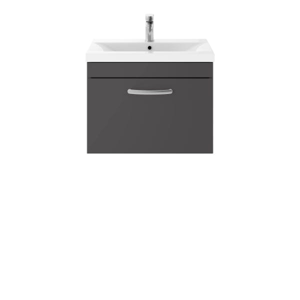 Nuie Wall Hung Vanity Units,Modern Vanity Units,Basins With Wall Hung Vanity Units,Nuie Gloss Grey Nuie Athena 1 Drawer Wall Hung Vanity Unit With Basin-1 600mm Wide