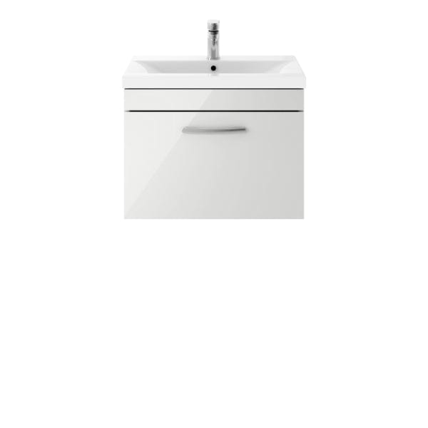 Nuie Wall Hung Vanity Units,Modern Vanity Units,Basins With Wall Hung Vanity Units,Nuie Gloss Grey Mist Nuie Athena 1 Drawer Wall Hung Vanity Unit With Basin-1 600mm Wide