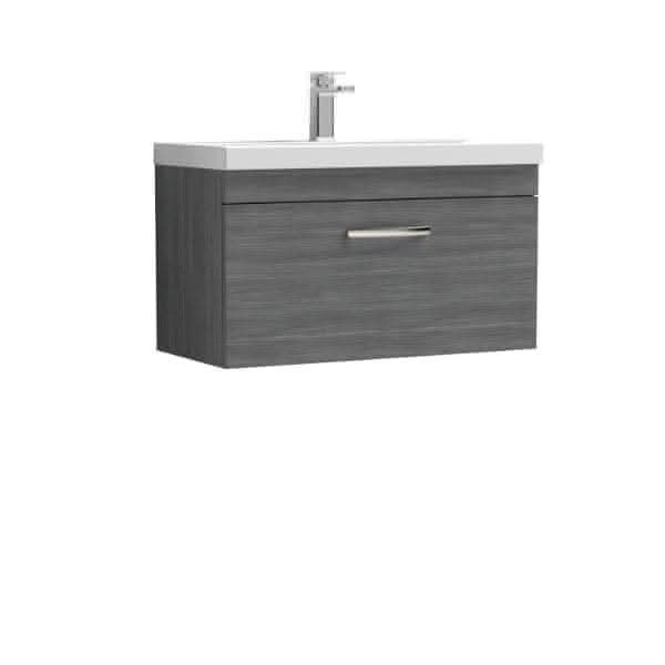 Nuie Wall Hung Vanity Units,Modern Vanity Units,Basins With Wall Hung Vanity Units,Nuie Anthracite Woodgrain Nuie Athena 1 Drawer Wall Hung Vanity Unit With Basin-2 800mm Wide