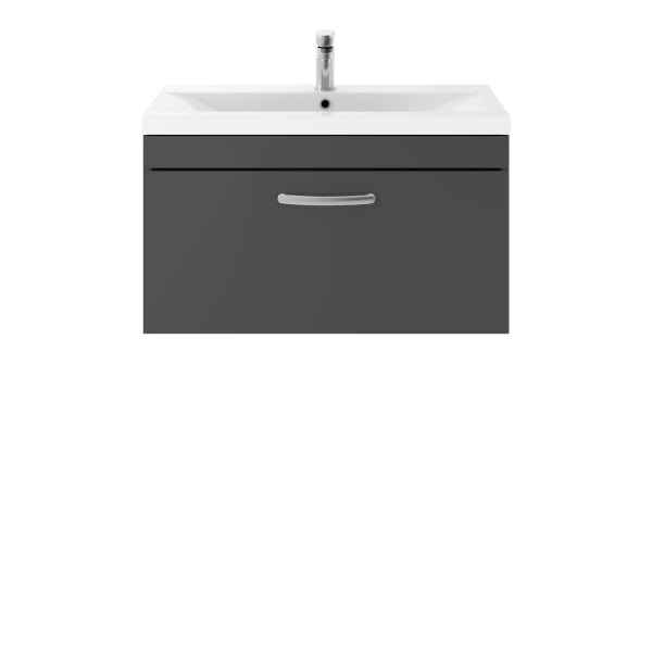 Nuie Wall Hung Vanity Units,Modern Vanity Units,Basins With Wall Hung Vanity Units,Nuie Gloss Grey Nuie Athena 1 Drawer Wall Hung Vanity Unit With Basin-2 800mm Wide