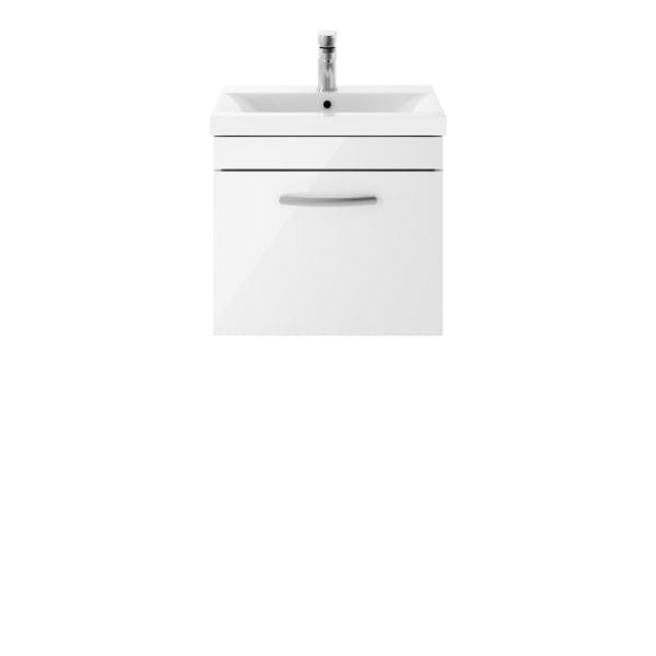 Nuie Wall Hung Vanity Units,Modern Vanity Units,Basins With Wall Hung Vanity Units,Nuie Gloss White Nuie Athena 1 Drawer Wall Hung Vanity Unit With Basin-3 500mm Wide