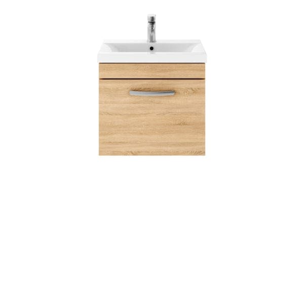 Nuie Wall Hung Vanity Units,Modern Vanity Units,Basins With Wall Hung Vanity Units,Nuie Natural Oak Nuie Athena 1 Drawer Wall Hung Vanity Unit With Basin-3 500mm Wide