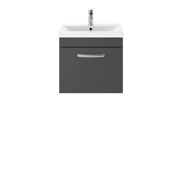 Nuie Wall Hung Vanity Units,Modern Vanity Units,Basins With Wall Hung Vanity Units,Nuie Gloss Grey Nuie Athena 1 Drawer Wall Hung Vanity Unit With Basin-4 500mm Wide
