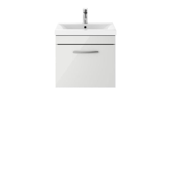 Nuie Wall Hung Vanity Units,Modern Vanity Units,Basins With Wall Hung Vanity Units,Nuie Gloss Grey Mist Nuie Athena 1 Drawer Wall Hung Vanity Unit With Basin-4 500mm Wide