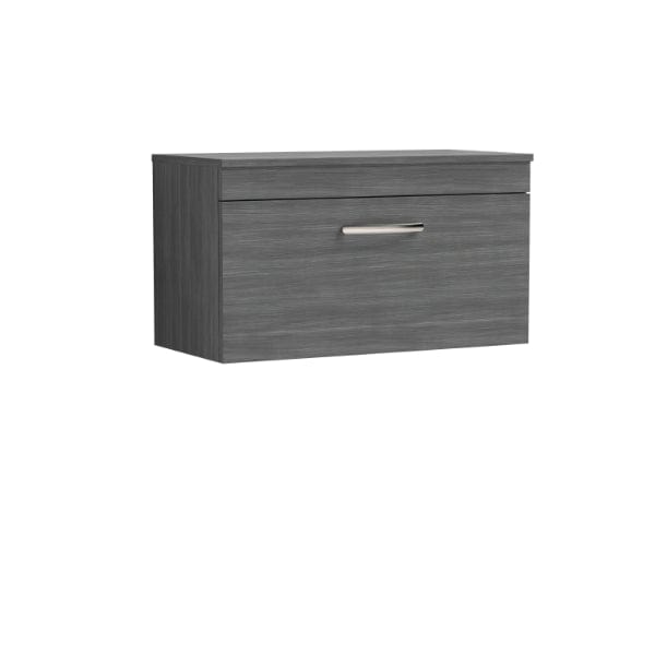 Nuie Wall Hung Vanity Units,Modern Vanity Units,Basins With Wall Hung Vanity Units, Nuie Anthracite Woodgrain Nuie Athena 1 Drawer Wall Hung Vanity Unit With Worktop 800mm Wide