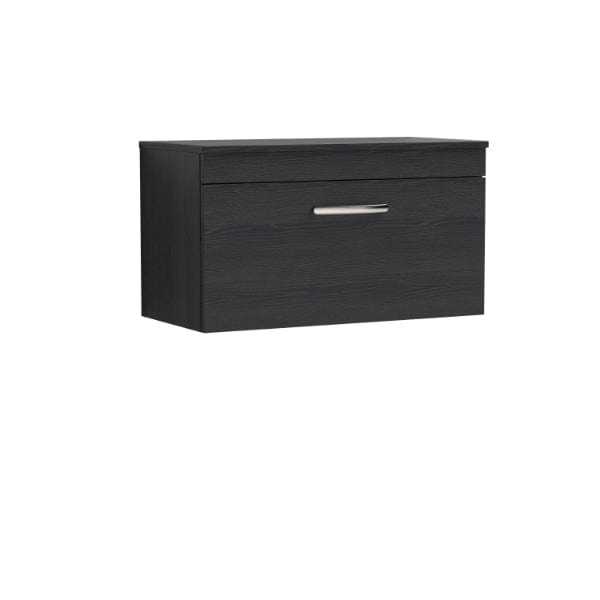Nuie Wall Hung Vanity Units,Modern Vanity Units,Basins With Wall Hung Vanity Units, Nuie Charcoal Black Nuie Athena 1 Drawer Wall Hung Vanity Unit With Worktop 800mm Wide