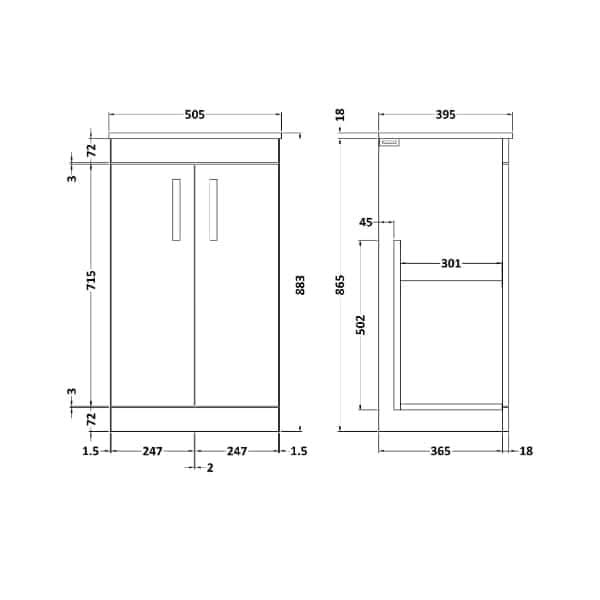 Nuie Floor Standing Vanity Units,Modern Vanity Units,Basins With Floor Standing Vanity Units,Nuie Nuie Athena 2 Door Floorstanding Vanity Unit With Basin-2 500mm Wide