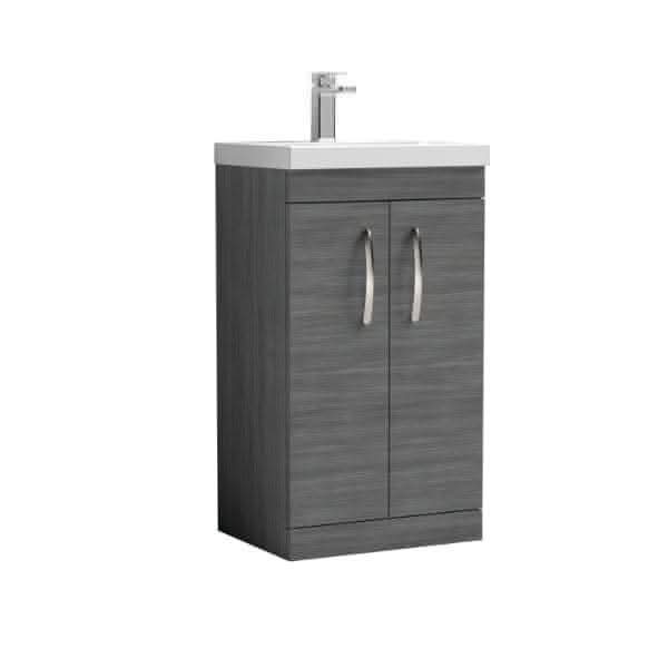Nuie Floor Standing Vanity Units,Modern Vanity Units,Basins With Floor Standing Vanity Units,Nuie Anthracite Woodgrain Nuie Athena 2 Door Floorstanding Vanity Unit With Basin-2 500mm Wide