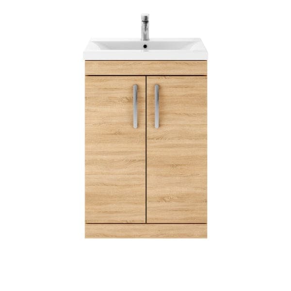 Nuie Floor Standing Vanity Units,Modern Vanity Units,Basins With Floor Standing Vanity Units, Nuie Natural Oak Nuie Athena 2 Door Floorstanding Vanity Unit With Basin-2 600mm Wide