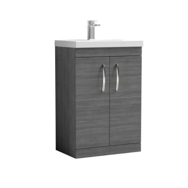 Nuie Floor Standing Vanity Units,Modern Vanity Units,Basins With Floor Standing Vanity Units, Nuie Anthracite Woodgrain Nuie Athena 2 Door Floorstanding Vanity Unit With Basin-2 600mm Wide