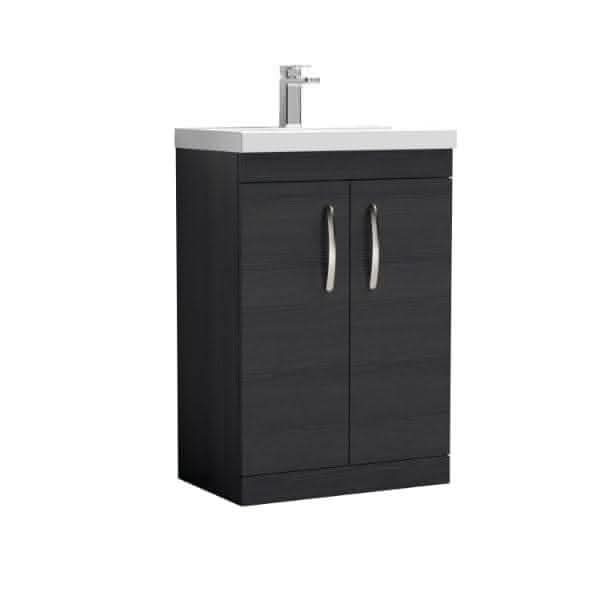 Nuie Floor Standing Vanity Units,Modern Vanity Units,Basins With Floor Standing Vanity Units, Nuie Charcoal Black Nuie Athena 2 Door Floorstanding Vanity Unit With Basin-2 600mm Wide