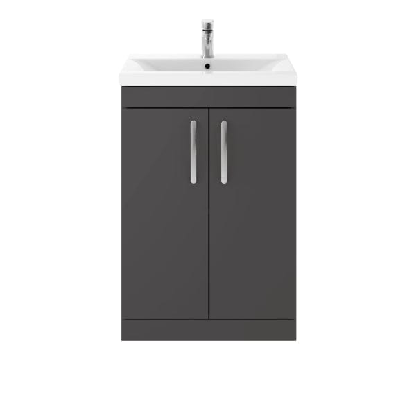 Nuie Floor Standing Vanity Units,Modern Vanity Units,Basins With Floor Standing Vanity Units, Nuie Gloss Grey Nuie Athena 2 Door Floorstanding Vanity Unit With Basin-2 600mm Wide