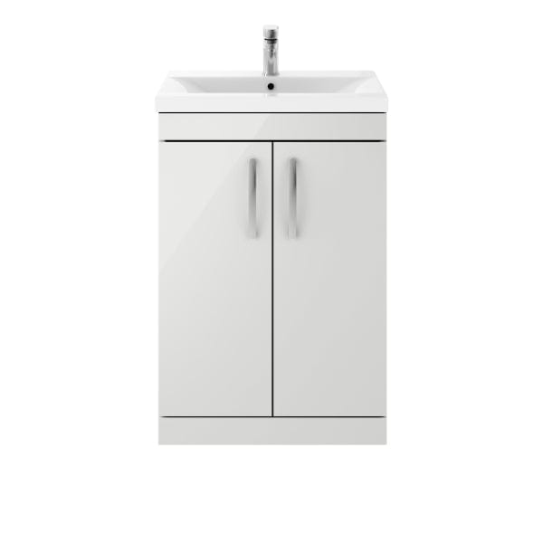 Nuie Floor Standing Vanity Units,Modern Vanity Units,Basins With Floor Standing Vanity Units, Nuie Gloss Grey Mist Nuie Athena 2 Door Floorstanding Vanity Unit With Basin-2 600mm Wide