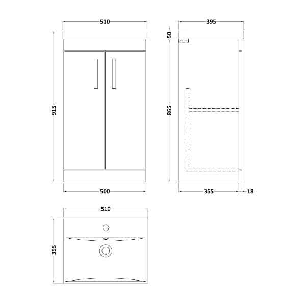 Nuie Floor Standing Vanity Units,Modern Vanity Units,Basins With Floor Standing Vanity Units,Nuie Nuie Athena 2 Door Floorstanding Vanity Unit With Basin-3 500mm Wide
