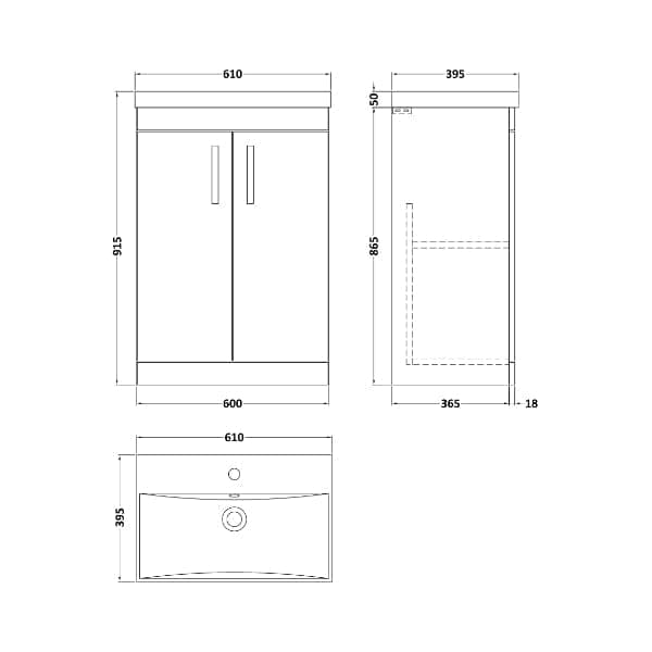 Nuie Floor Standing Vanity Units,Modern Vanity Units,Basins With Floor Standing Vanity Units,Nuie Nuie Athena 2 Door Floorstanding Vanity Unit With Basin-3 600mm Wide