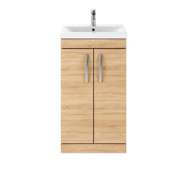 Nuie Floor Standing Vanity Units,Modern Vanity Units,Basins With Floor Standing Vanity Units,Nuie Natural Oak Nuie Athena 2 Door Floorstanding Vanity Unit With Basin-4 500mm Wide