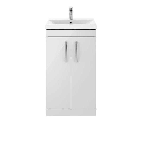 Nuie Floor Standing Vanity Units,Modern Vanity Units,Basins With Floor Standing Vanity Units,Nuie Gloss Grey Mist Nuie Athena 2 Door Floorstanding Vanity Unit With Basin-4 500mm Wide
