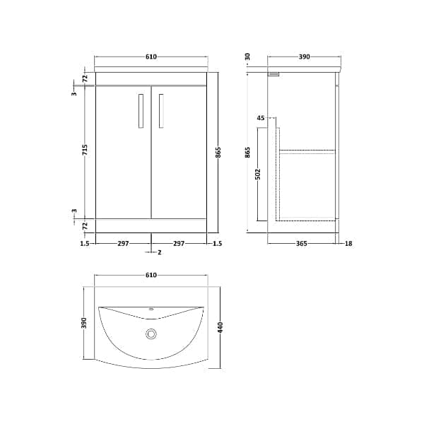 Nuie Floor Standing Vanity Units,Modern Vanity Units,Basins With Floor Standing Vanity Units,Nuie Nuie Athena 2 Door Floorstanding Vanity Unit With Basin-4 600mm Wide