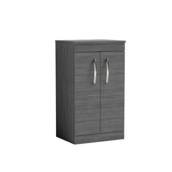 Nuie Floor Standing Vanity Units,Modern Vanity Units,Basins With Floor Standing Vanity Units, Nuie Anthracite Woodgrain Nuie Athena 2 Door Floorstanding Vanity Unit With Worktop 500mm Wide