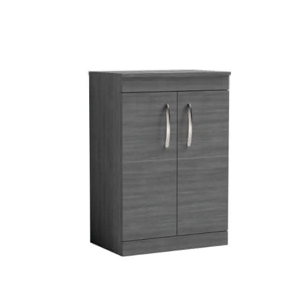 Nuie Floor Standing Vanity Units,Modern Vanity Units,Basins With Floor Standing Vanity Units,Nuie Anthracite Woodgrain Nuie Athena 2 Door Floorstanding Vanity Unit With Worktop 600mm Wide