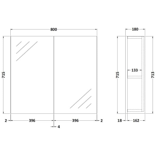 Nuie Non Illuminated Mirror Cabinets,Nuie Nuie Athena 2 Door Non Illuminated Mirrored Cabinet (50/50) 800mm Wide