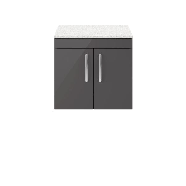 Nuie Wall Hung Vanity Units,Modern Vanity Units,Basins With Wall Hung Vanity Units,Nuie Gloss Grey / Sparkling White Worktop Nuie Athena 2 Door Wall Hung Vanity Unit 600mm Wide