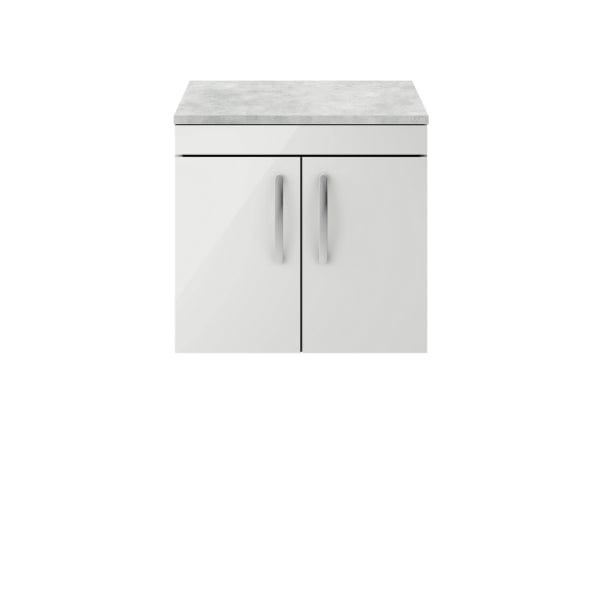 Nuie Wall Hung Vanity Units,Modern Vanity Units,Basins With Wall Hung Vanity Units,Nuie Gloss Grey Mist / Bellato Grey Worktop Nuie Athena 2 Door Wall Hung Vanity Unit 600mm Wide