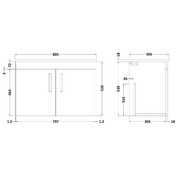 Nuie Wall Hung Vanity Units,Modern Vanity Units,Basins With Wall Hung Vanity Units,Nuie Nuie Athena 2 Door Wall Hung Vanity Unit With Basin-2 800mm Wide